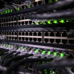 A closeup of structured network cabling.